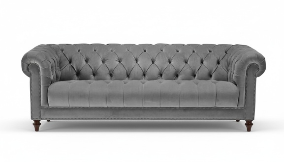 Dreisitzer Grau Stoff Wohnzimmer Design Couchen Polster Sofa Sofas Chesterfield