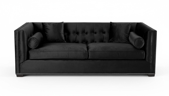 Dreisitzer Schwarz Couchen Polster Sofa Chesterfield Neu Stoff Wohnzimmer Design