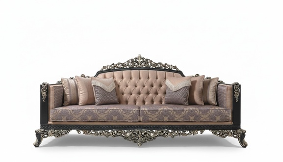 Dreisitzer Sofa 3 Sitzer Polstersofa Stoffsofa Beige Barock Couchen 270cm
