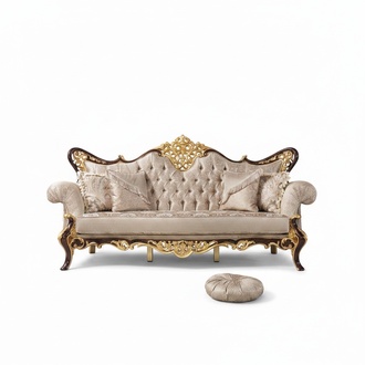 Dreisitzer Sofa 3 Sitzer Polstersofa Stoffsofa Beige Barock Polyester