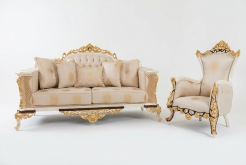 Dreisitzer Sofa 3 Sitzer Klassische Sofa Sofas Couch Stoff Stil Barock Möbel Neu