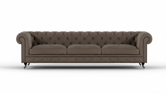 Dreisitzer Sofa Couch Polstermöbel Grau Textil Polstermöbel Chesterfield