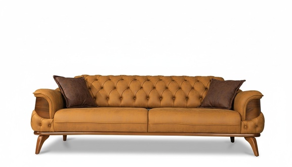 Dreisitzer Sofa Modern Sitzer Chesterfield Leder Gelb Design Wohnzimmer1