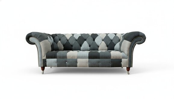 Dreisitzer Wohnzimmer Design Couchen Polster Sofa Sofas Samt Stoff Chesterfield