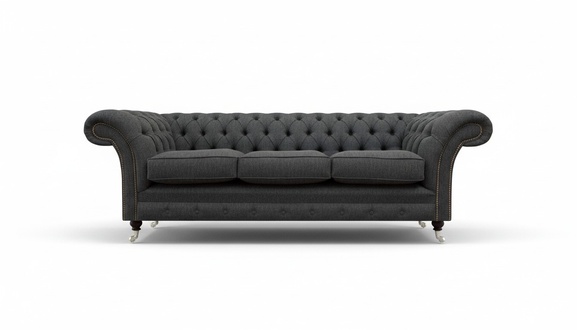 Dunkelgraue Chesterfield Textilcouch Wohnzimmer Dreisitzer Edle Sitzmöbel