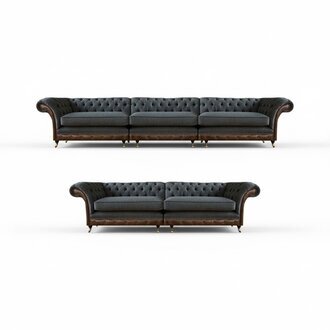 Dunkelgraue Chesterfield Wohnzimmer Sitzgarnitur 2x Sofas Polstermöbel