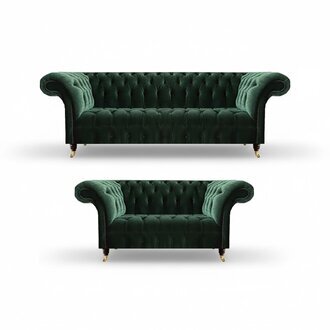Dunkelgrüne Chesterfield Sofas Moderner Dreisitzer Polster Couch 2tlg
