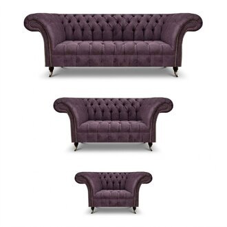 Dunkellila Chesterfield Garnitur Edler Dreisitzer Moderner Lehnsessel