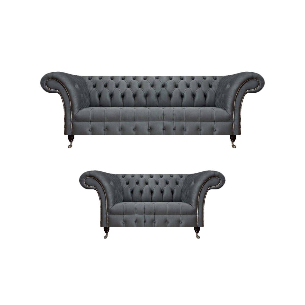 Graue Chesterfield Couchen Designer Dreisitzer Luxuriöser Zweisitzer
