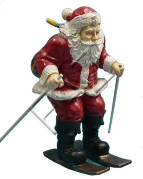 Design Weihnachtsmann mit Ski Garten Statue Skulptur Figuren Skulpturen
