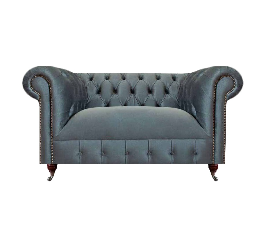 Hellgrauer Chesterfield Zweisitzer Wohnzimmer Polstercouchen Textilsofa
