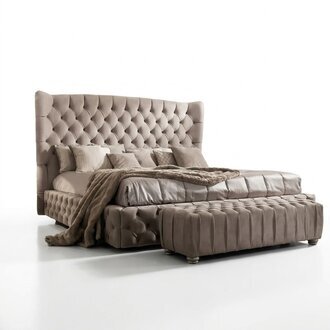 Echtes Chesterfield Bett Doppel Hotel Betten Textil Polster 160x200cm Stoff