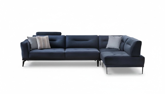 Eck Garnitur Wohnzimmer Dunkelblau L-Form Stoffsofa Modern Design