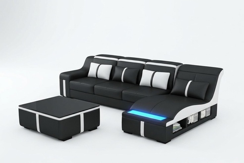 Eck Sofa Couch Polster Eck Sitz Leder Garnitur Beleuchtet L Form G8047C