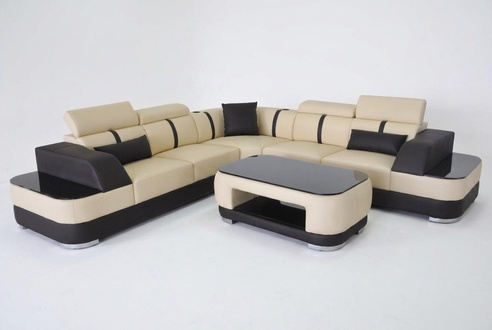 Eck Sofa + USB Leder Polster Ecke Garnitur Couchen L Form+Tisch Wohnlandschaft