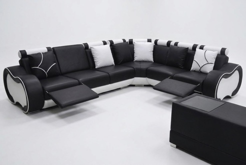 Ecke Leder mit USB Modern XXL Couch Wohnlandschaft Ledersofa Sofa L-Form C4030