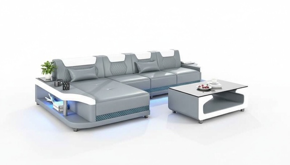 Eckgarnitur Ecksofa L Form Ledersofa Couch Sofa Grau Luxus Moderne Couchen