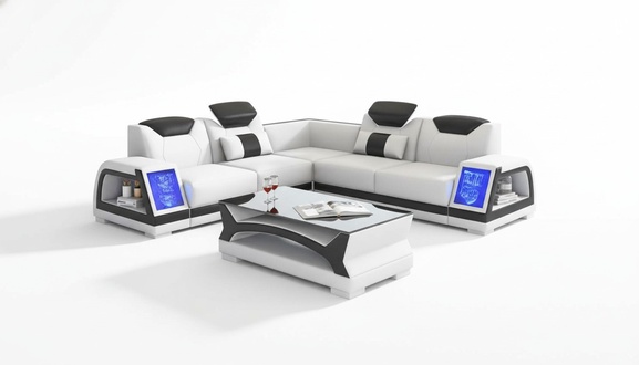 Eckgarnitur Ecksofa L Form Ledersofa Sofa Couch Weiß Luxus Design Couchen