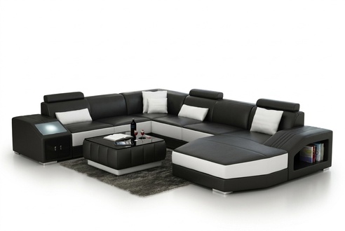 Eckgarnitur Leder Sofa Wohnzimmer Polsterecke Sitzgarnituren Wohnlandschaft +USB