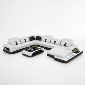 Eckgarnitur Ledersofa Design Luxus Wohnlandschaft led sofa couch Polster Ecksofa