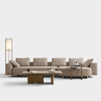 Ecksofa Beige Holz/Textil modern stilvoll