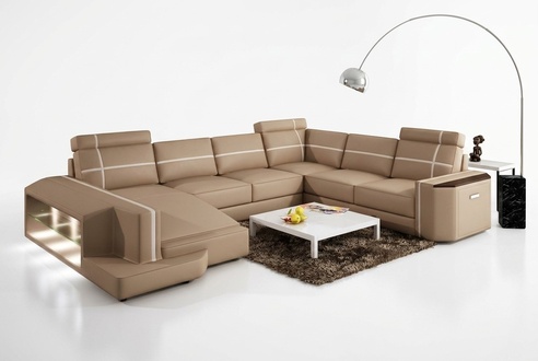 Ecksofa Big Wohnlandschaft Couch Sofa Polster Sitz Leder Garnitur U Form mit USB