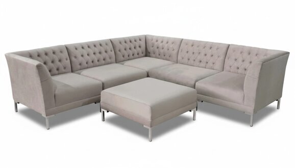 Ecksofa Chesterfield Hocker 2tlg. Set Textil Stoff Couchen Sofas Eckgarnitur Neu