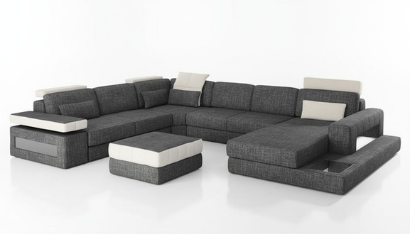 Ecksofa Couch Design Polster Textil Neu Wohnlandschaft U-Form Bettfunktion Stoff