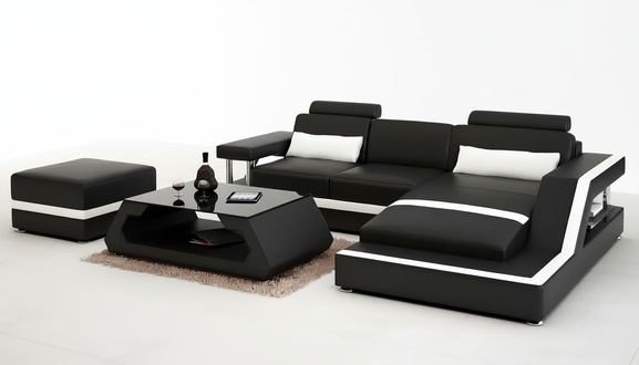 Ecksofa Couch Polster Eckgarnitur 3tlg. Sofa Hocker Couchtisch Wohnzimmer Möbel