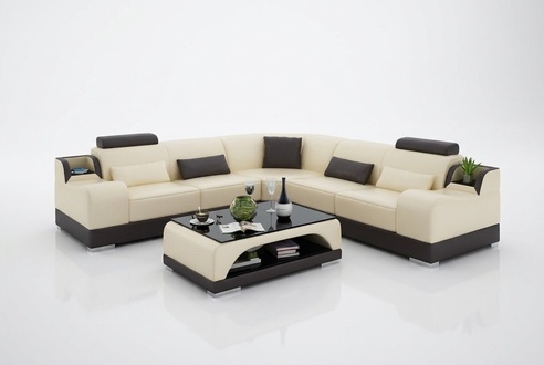 Ecksofa Couch Polster Wohnlandschaft Eck Garnitur Ecke Leder Sofa Grau