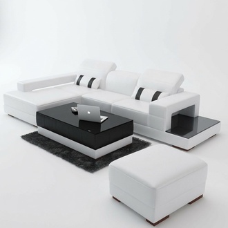 Ecksofa Couch Polster Wohnlandschaft Leder Eck Sofas Garnitur L Form mit Hocker