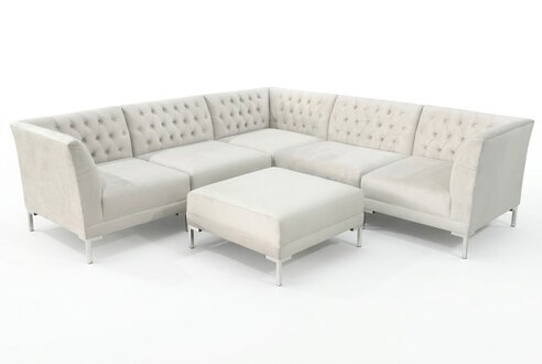 Ecksofa Hocker Creme Weiß Big Textill Stoff Chesterfield Sofas Luxus Möbel 2tlg.