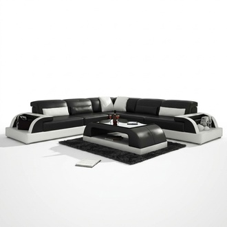 Ecksofa L-Form + Couchtisch Sofa Couch Design Grau Polster Leder