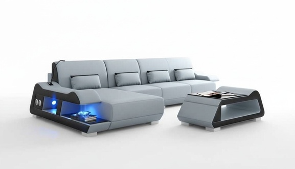 Ecksofa L Form Ledersofa Couch Sofa Blau Luxus Moderne Eckgarnitur Couchen