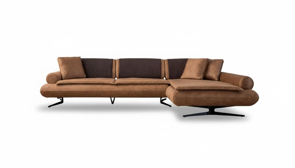 Ecksofa L-Form Sofa Luxus Eck Kunstleder Wohnzimmer Polyester Braun