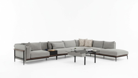 Ecksofa L-Form Sofa Grau Modern Stoff Design Wohnzimmer Polyester XXL