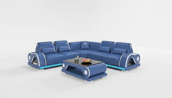 Ecksofa Ledersofa L Form Couch Sofa Blau Luxus Moderne Eckgarnitur Couchen