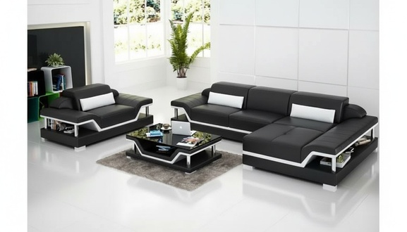 Ecksofa LForm Sessel Couchtisch Ledersofa Couch Sofa Wohnlandschaft 2tlg. Set