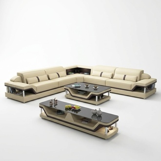 Ecksofa Schwarz mit Couchtisch 3tlg. Wohnzimmer Ledersofa Set Eckgarnitur Tisch