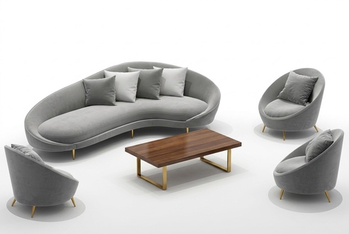 Ecksofa + Sessel Wohnlandschaft Relax Sitz Design Couch Lounge Sofas Textil Samt