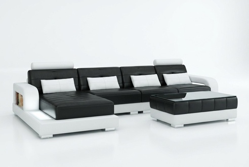 Ecksofa Sofa Couch Ledersofa Sitz Eck Garnitur Polster Wohnlandschaft