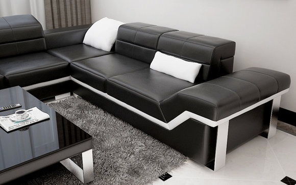 Ledersofa Sofa Couch Wohnlandschaft Ecksofa Garnitur Dekor Design Modern