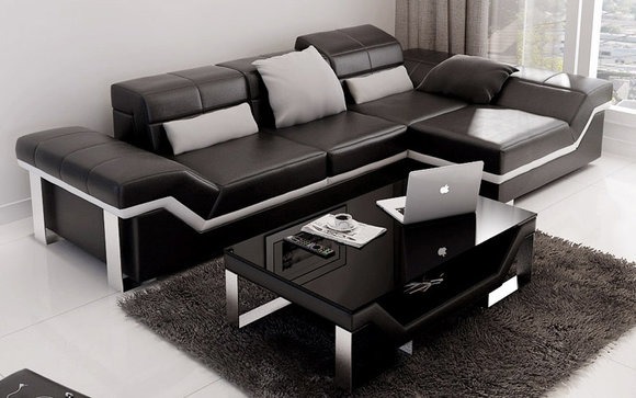 Ledersofa Sofa Couch Wohnlandschaft Ecksofa Garnitur Dekor Modern Design