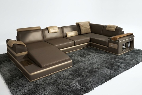 Ecksofa Sofa USB + LED Wohnlandschaft U Form Polster Couch Ledersofa Stoff Leder