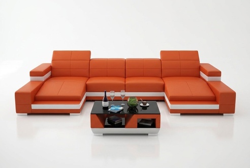 Ecksofa Sofa Wohnlandschaft U Form Polster Couch Ledersofa Orange