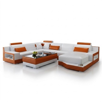 Ecksofa Sofa Wohnlandschaft U Form Polster Couch Ledersofa Weiß