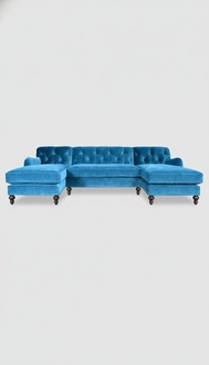 Ecksofa Textilpolstersofa Blau Integriertes Design Chesterfield-Sitze