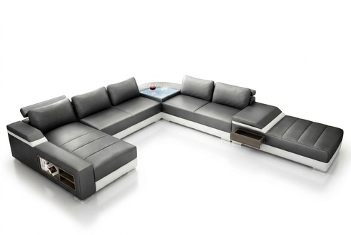 Ecksofa U Form Sofa Couch Polster Ecksofa Wohnlandschaft Ledersofa USB Neu 2680