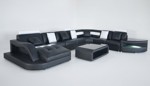 Ecksofa U-Form Wohnlandschaft Sofa Couch Polster Ecke Stoff Sofas Möbel Leder