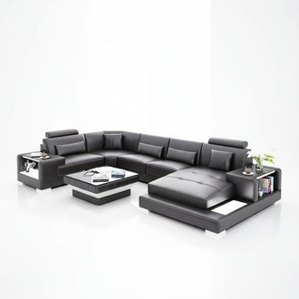 Ecksofa Wohnlandschaft Eckcouch Couchtisch Sofa U-Form Ledersofa Couch 2tlg. Neu